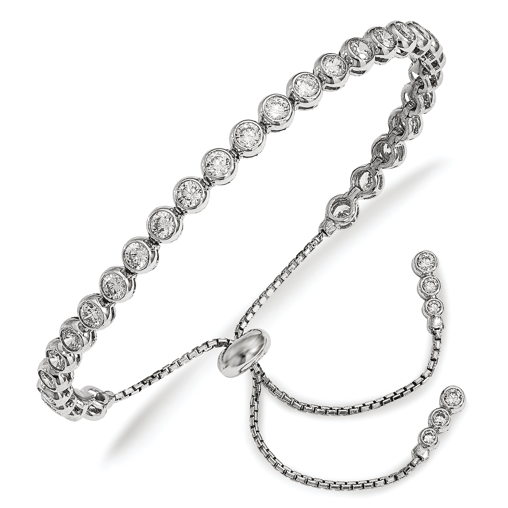 Lex & Lu Sterling Silver CZ Polished Adjustable Bracelet Lex & Lu Sterling Silver CZ Polished Adjustable Bracelet
