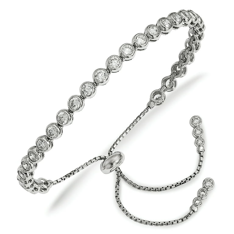 Lex & Lu Sterling Silver CZ Polished Adjustable Bracelet