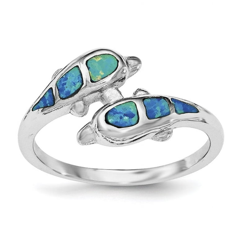 Sterling Silver Created Blue Opal Dolphins Ring Sterling Silver Created Blue Opal Dolphins Ring