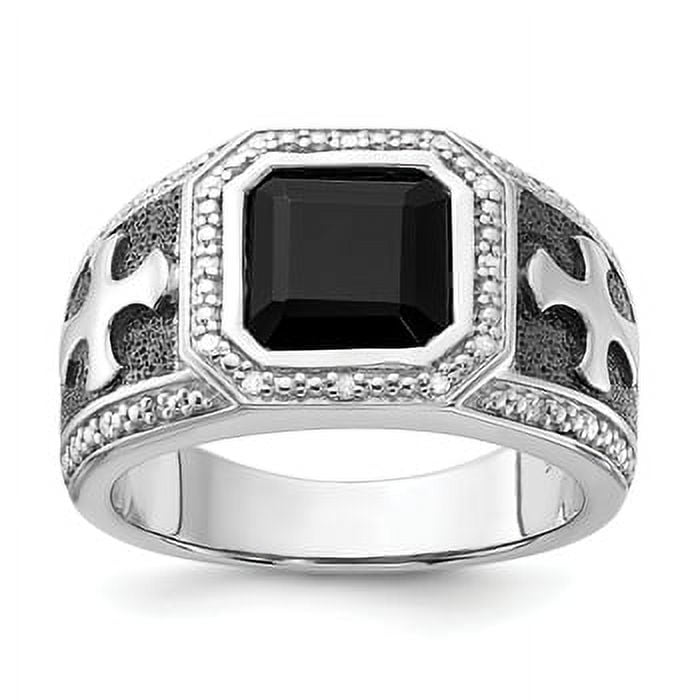 Sterling Silver Diamond & Onyx Black Rhodium Plated Cross Men's Ring Sterling Silver Diamond & Onyx Black Rhodium Plated Cross Men's Ring