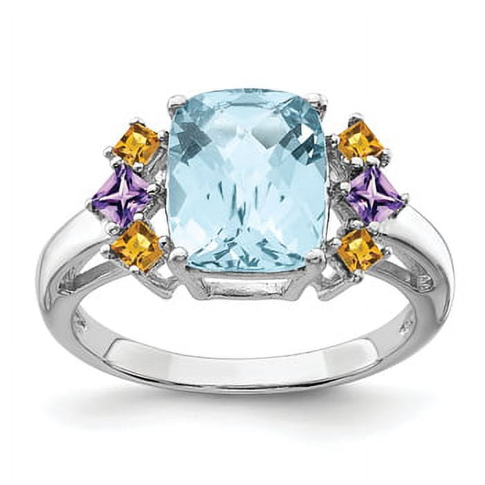 Sterling Silver Light Swiss Blue Topaz, Amethyst, Citrine & Diamond Ring Sterling Silver Light Swiss Blue Topaz, Amethyst, Citrine & Diamond Ring