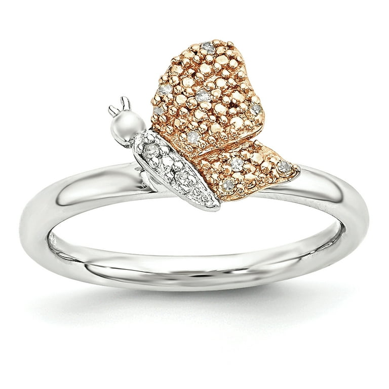 Sterling Silver Stackable Expressions Diamond Rose Gold Butterfly Ring