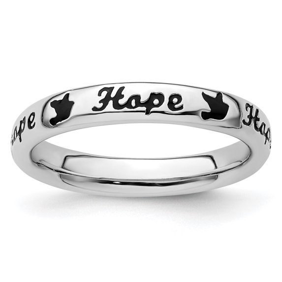 Lex & Lu Sterling Silver Stackable Expressions Black Enamel Hope Ring LAL7760