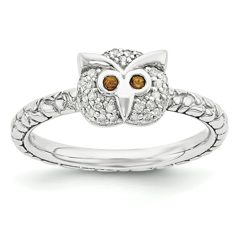 Sterling Silver Stackable Expressions Garnet & Diamond Owl Ring Sterling Silver Stackable Expressions Garnet & Diamond Owl Ring
