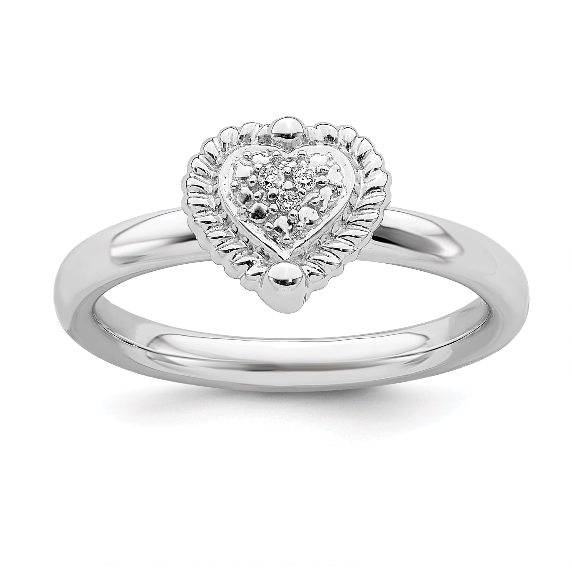 Lex & Lu Sterling Silver Stackable Expressions Heart Diamond Ring LAL10039