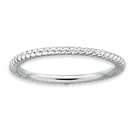 Lex & Lu Sterling Silver Stackable Expressions Rhodium Twisted Ring LAL8675