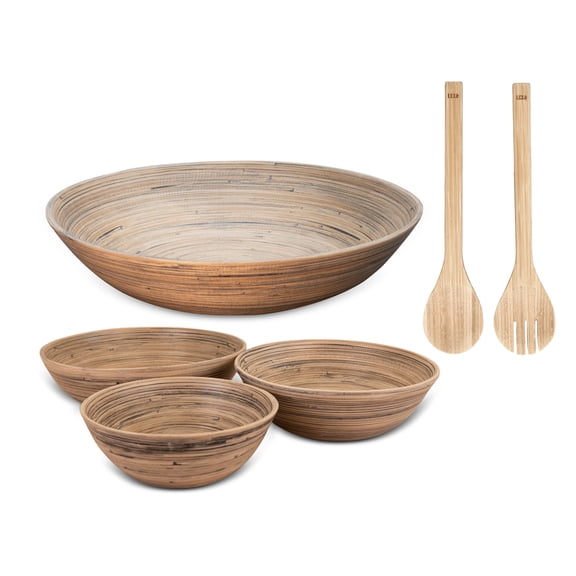Lexa Bamboo 5 Piece Bowl and Utensil Set, Black