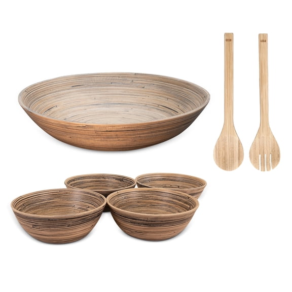 Lexa Bamboo 6 Piece Salad Serving Set, Black