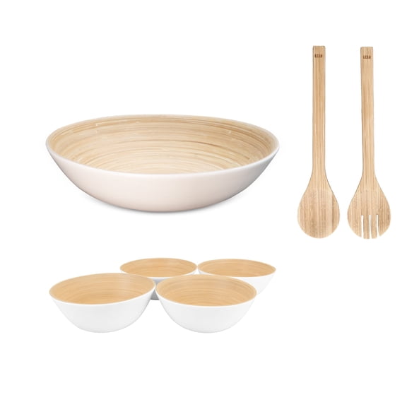 Lexa Bamboo 6 Piece Salad Serving Set, White