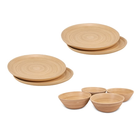 Lexa Bamboo 8 Piece Plate & Salad Bowl Set, Natural