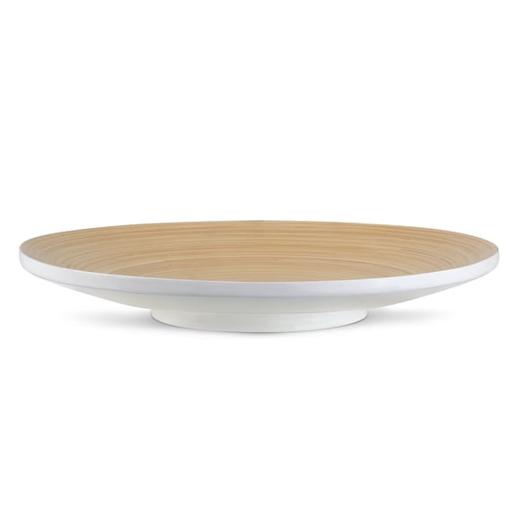 LEXA Bamboo Fruit Bowl 12" Large Round Wooden Plate for Coffee Table Decor & Charcuterie Board, Handcrafted Home Decor Tray or Platter - Single Bowl (White)