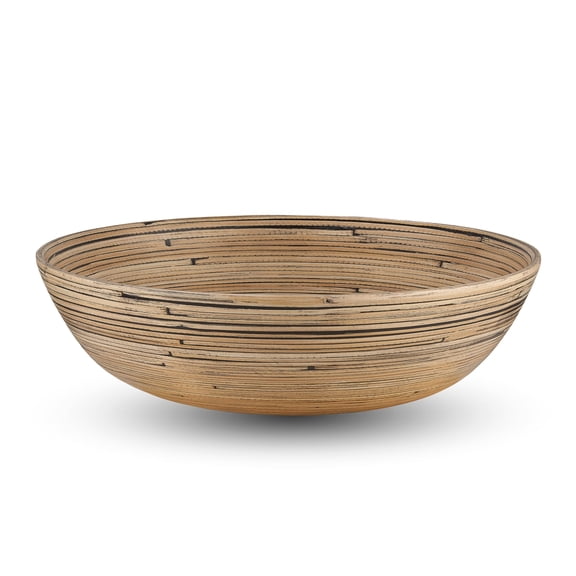 LEXA 12" Handmade Bamboo Salad Bowl  130 oz Large Wooden Fruit Bowl for Kitchen Counter, Black Bamboo