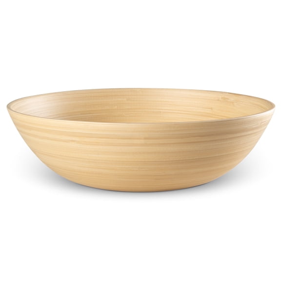 LEXA 12" Handmade Bamboo Salad Bowl  130 oz Large Wooden Fruit Bowl for Kitchen Counter, Natural Bamboo