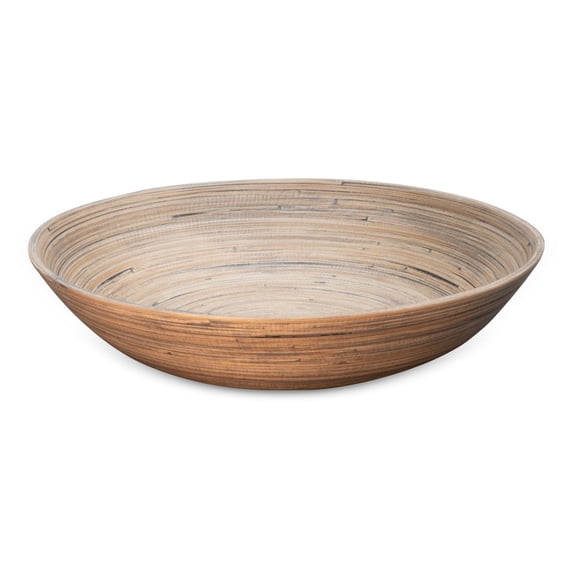LEXA 14" Handmade Bamboo Salad Bowl  130 oz Large Wooden Fruit Bowl for Kitchen Counter, Black Bamboo