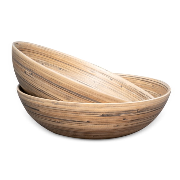 LEXA 12" Handmade Bamboo Salad Bowl  130 oz Large Wooden Fruit Bowl for Kitchen Counter, Black Bamboo, Pack of 2