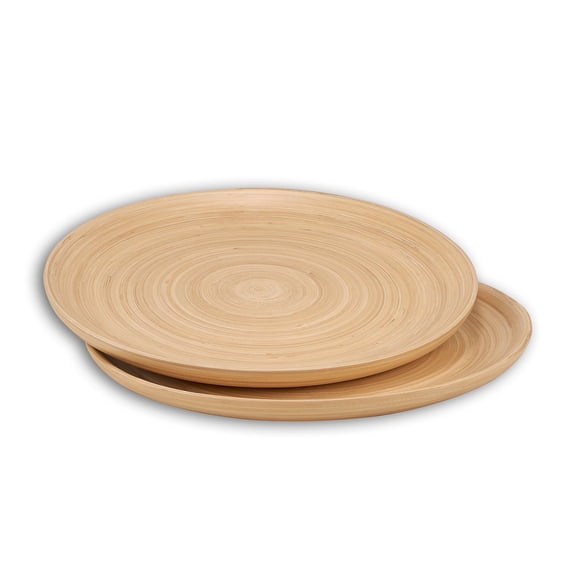LEXA 12" Bamboo Round Serving Tray Set 2-Piece Small Handcrafted Wooden Trays for Food, Ottoman, Coffee Table, Kitchen, Charcuterie, or Dcor