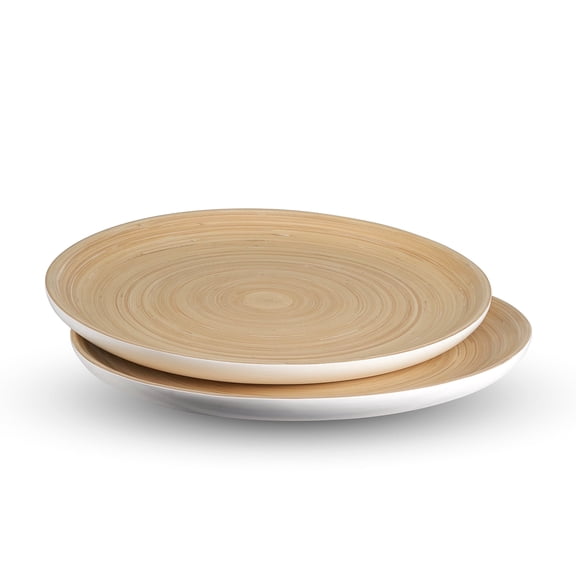 LEXA 12" Bamboo Round Serving Tray Set 2-Piece Small Handcrafted Wooden Trays for Food, Ottoman, Coffee Table, Kitchen, Charcuterie, or Dcor, White