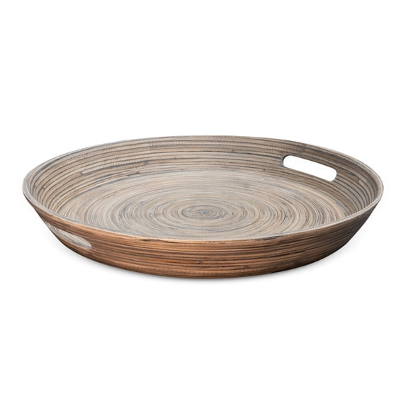 LEXA 15.7" Bamboo Round Serving Tray with Handles – Large Handcrafted Wooden Tray for Food, Ottoman, Coffee Table, Kitchen, or Charcuterie, Black
