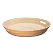 LEXA 15.7 Bamboo Round Serving Tray with Handles   Large Handcrafted Wooden Tray for Food, Ottoman, Coffee Table, Kitchen, or Charcuterie, Natural