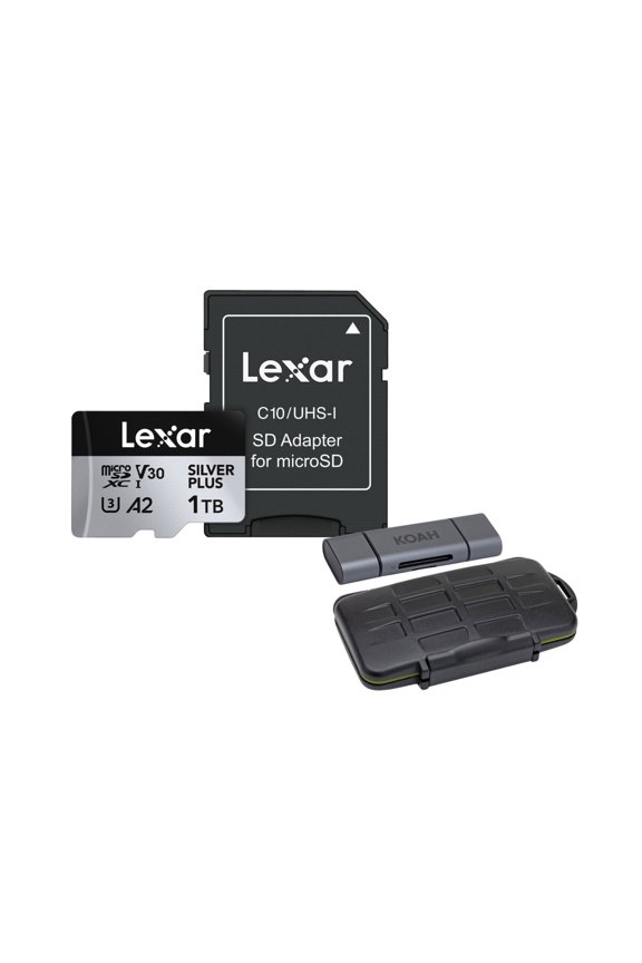 1TB Professional SILVER PLUS UHS-I microSDXC Memory Card Bundle with 2-in-1 Card Reader and Case (2 items)