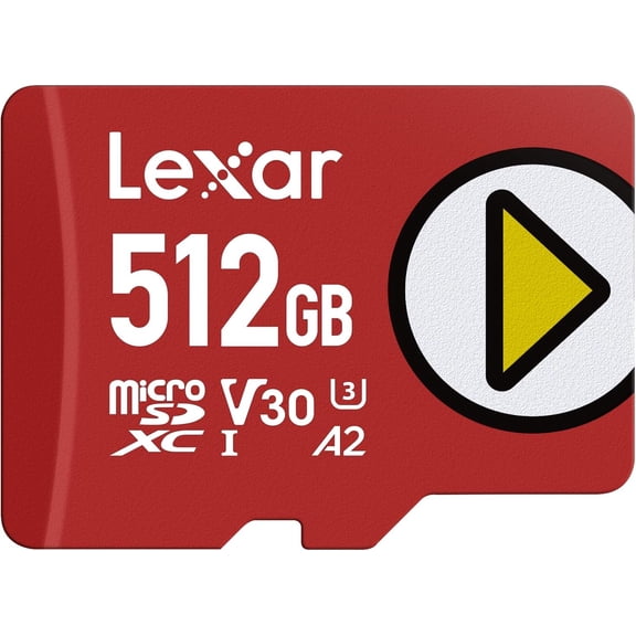 Lexar 512 PLAY micro SD Card, UHS-I, C10, U3, V30, A2, Full HD, 4K, Up to 205/140 MB/s microSDXC Memory Card, Expanded Storage for Nintendo-Switch 1, Gaming, Smartphones, Tablets (LMSPLAY512G-BNSNU)