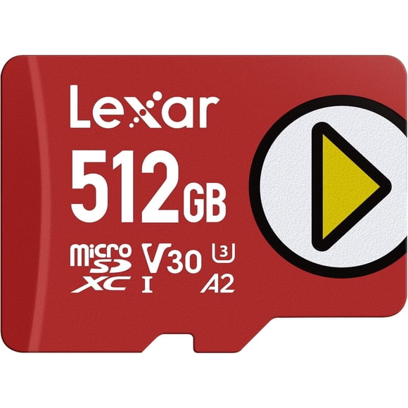 Lexar 512 PLAY micro SD Card, UHS-I, C10, U3, V30, A2, Full HD, 4K, Up to 205/140 MB/s microSDXC Memory Card, Expanded Storage for Nintendo-Switch 1, Gaming, Smartphones, Tablets (LMSPLAY512G-BNSNU)