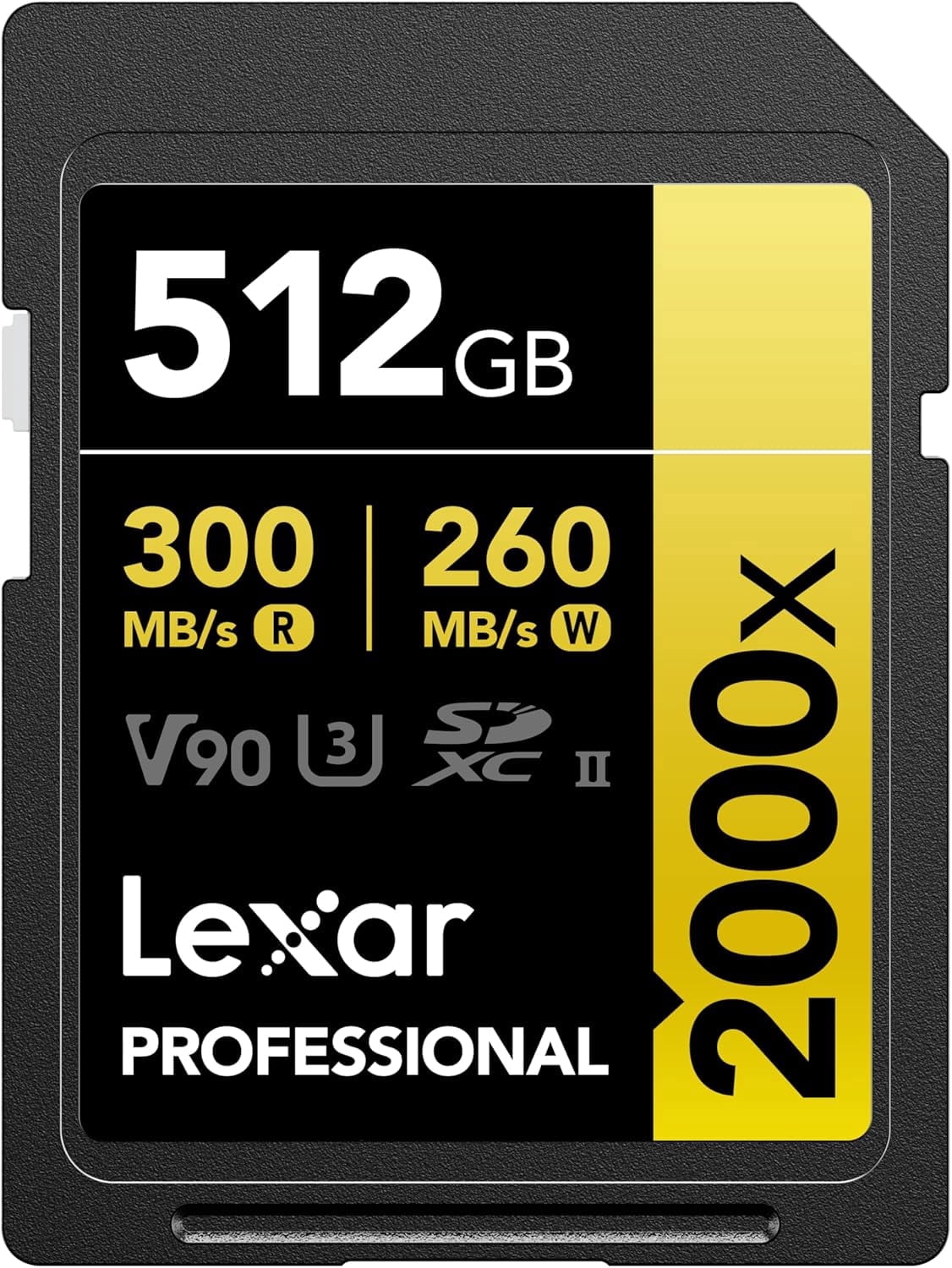 Lexar 512 Professional 2000x SDXC Memory Card, UHS-II, C10, U3, V90, Full-HD & 8K Video, Up to 300MB/s Read, for DSLR, Cinema-Quality Video Cameras (LSD2000512G-RNNNU)