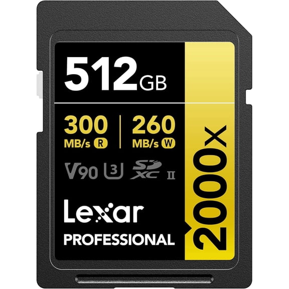 Lexar 512 Professional 2000x SDXC Memory Card, UHS-II, C10, U3, V90, Full-HD & 8K Video, Up to 300MB/s Read, for DSLR, Cinema-Quality Video Cameras (LSD2000512G-RNNNU)