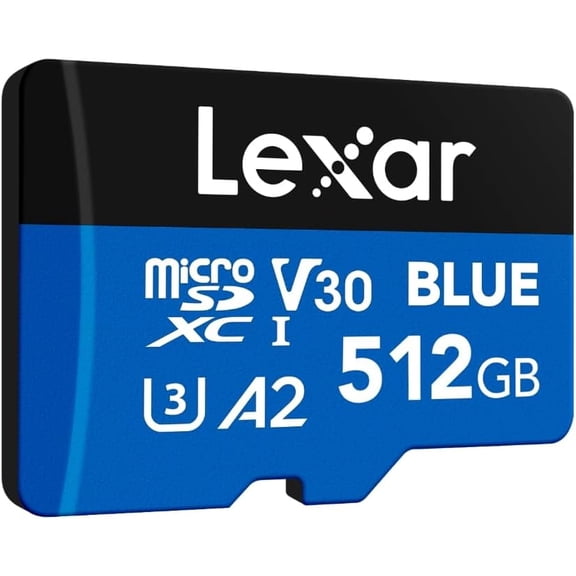 Lexar 512GB Blue Micro SD Card Up to 160MB/s, microSDXC UHS-I Memory Card with SD Adapter, C10, U3, A2, V30, Full HD, 4K UHD, High Speed TF Card
