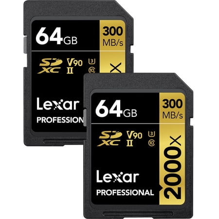 Lexar Professional 2000x 64GB SDXC UHS-II Memory Card, 300MB/s Read (2-Pack)