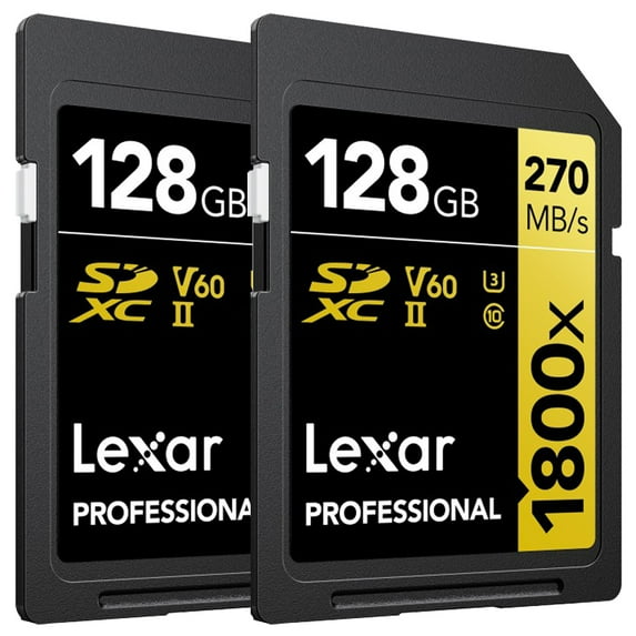 Lexar Professional 1800x SDXC UHS-II Card GOLD Series 128GB - (2-Pack)