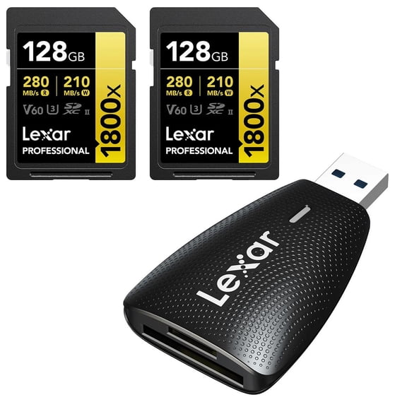 Lexar GOLD Series Professional 1800x 128GB UHS-II SDXC Memory Card, 2-Pack