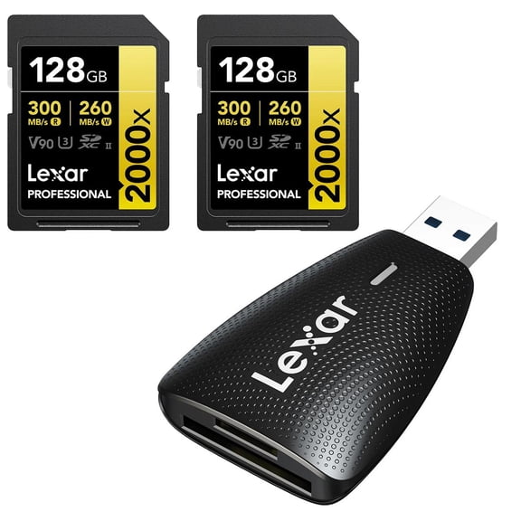 Lexar GOLD Series Professional 2000x 128GB UHS-II SDXC Memory Card, 2-Pack
