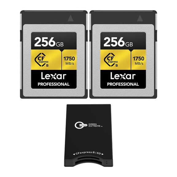 Lexar Gold Series Professional 256GB CFexpress Type-B Memory Card, 2-Pack, Bundle with USB-C Memory Card Reader