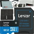 thumbnail image 1 of Lexar High-Performance 633x 32GB MicroSDHC UHS-I Memory Card with SD Adapter LSDMI32GBBNL633A Bundle w/ Deco Gear Accessories Kit SD Reader & Case + LCD Screen Covers + Microfiber Cloth & More, 1 of 9
