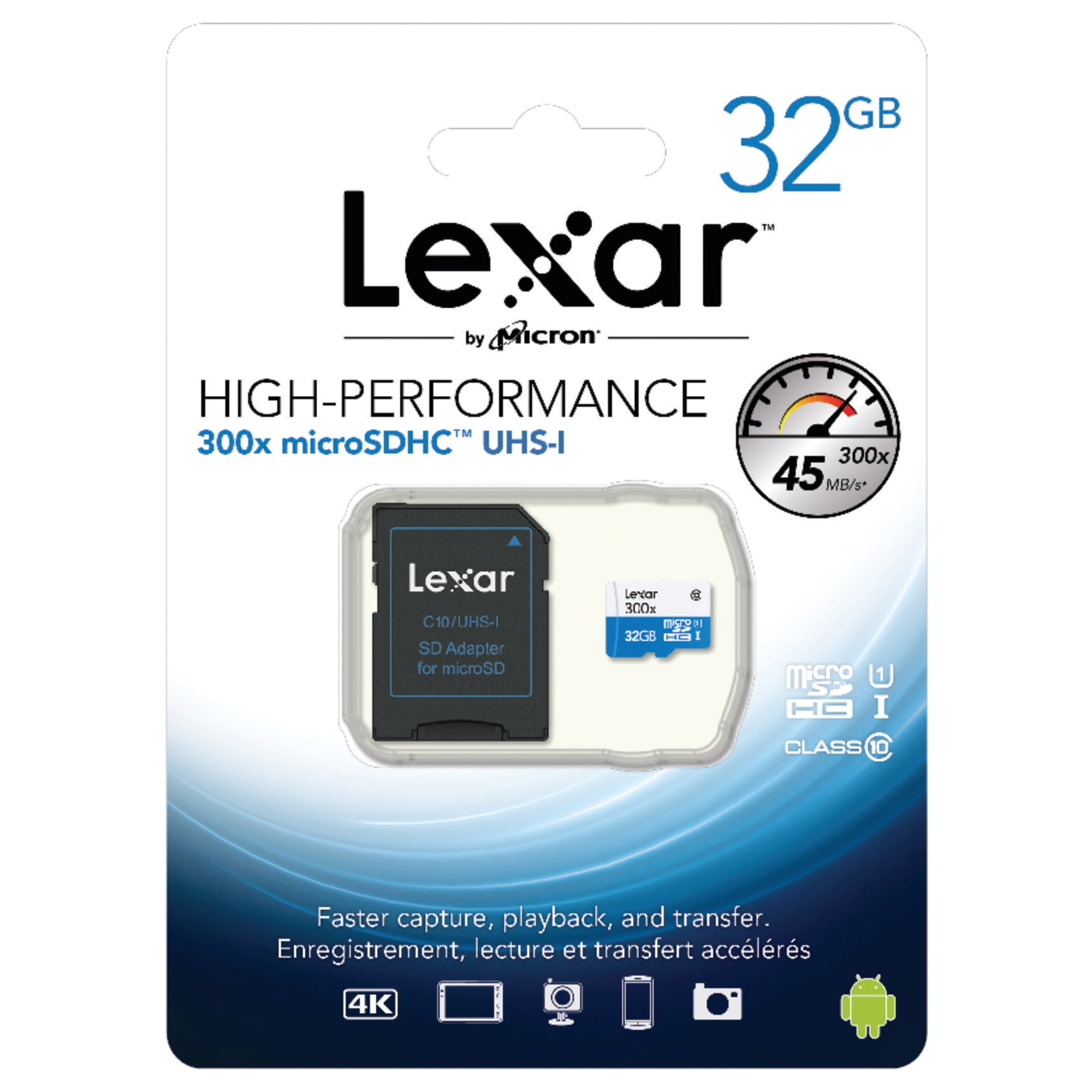 Lexar High Performance - Flash memory card (microSDHC to SD adapter included) - 32 GB - UHS Class 1 / Class10 - 300x - microSDHC