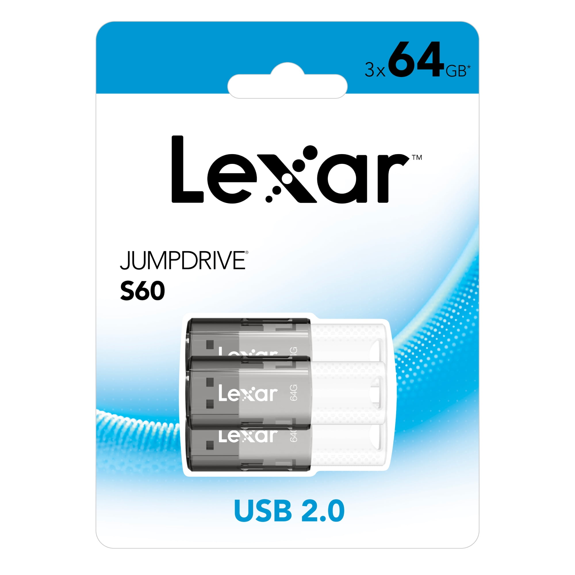 Lexar® JumpDrive® S60 USB 2.0 Flash Drives, 64GB, Black Pack Of 3