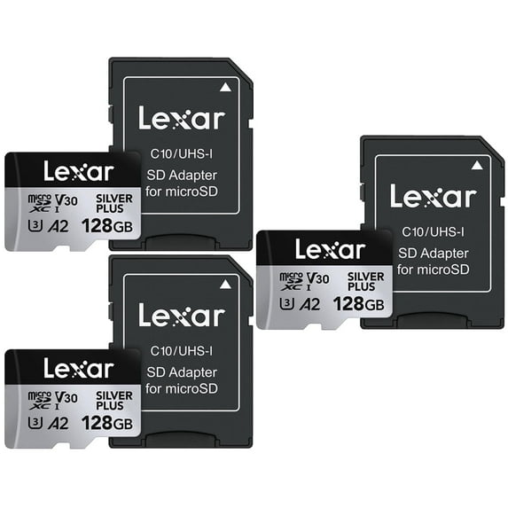 Lexar LMSSIPL128G-BNANU 128GB Professional Silver Plus microSDXC Card, 205MB/s Read, 150MB/s Write 3 Pack