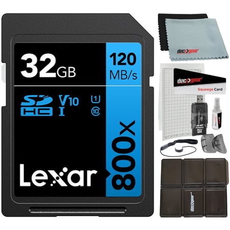 Lexar LSD0800032G-BNNNU 32GB High-Performance 800x UHS-I SDHC Memory Card BLUE Series Bundle with Accessories Kit Including Reader & Case + LCD Screen Covers + Microfiber Cloth & More