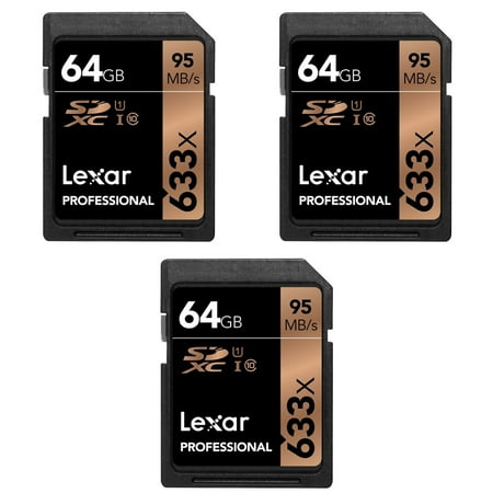 Lexar LSD64GCB1NL633 Professional 633x 64GB USH-1 Class 10 SDXC Memory Card (3-Pack)