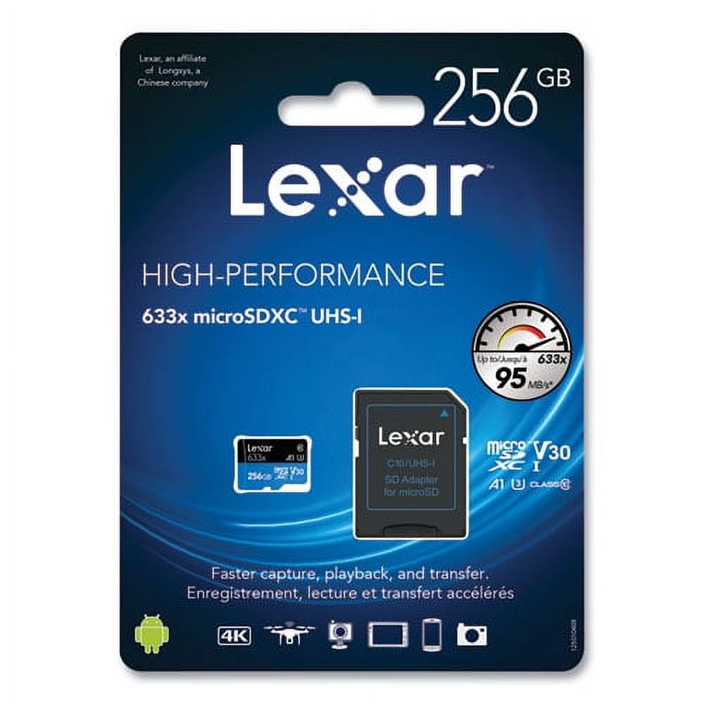 Lexar Professional 633x Carte Micro SD 256 Go, Carte microSDXC UHS-I,  Jusqu'à 100 Mo/s en Lecture, Carte TF pour Smartphones, Tablettes et  Caméras