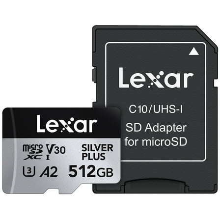 Lexar Professional SILVER PLUS Series microSDXC UHS-I Card with SD Adapter (512 GB), LMSSIPL512G-BNANU