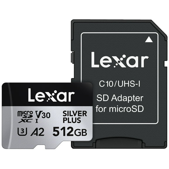 Lexar Professional SILVER PLUS Series microSDXC UHS-I Card with SD Adapter (512 GB), LMSSIPL512G-BNANU