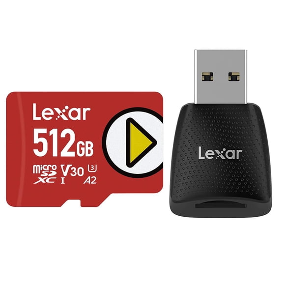 Lexar PLAY 512GB UHS-I V30 A2 microSDXC Memory Card, Bundle with microSD USB 3.2 Gen 1 Type-A Card Reader