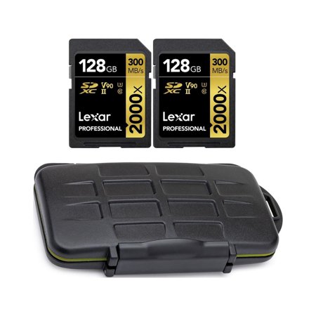 Lexar Pro 2000x SD UHS-II 128GB Memory Card (2-Pack) with Memory Storage Case