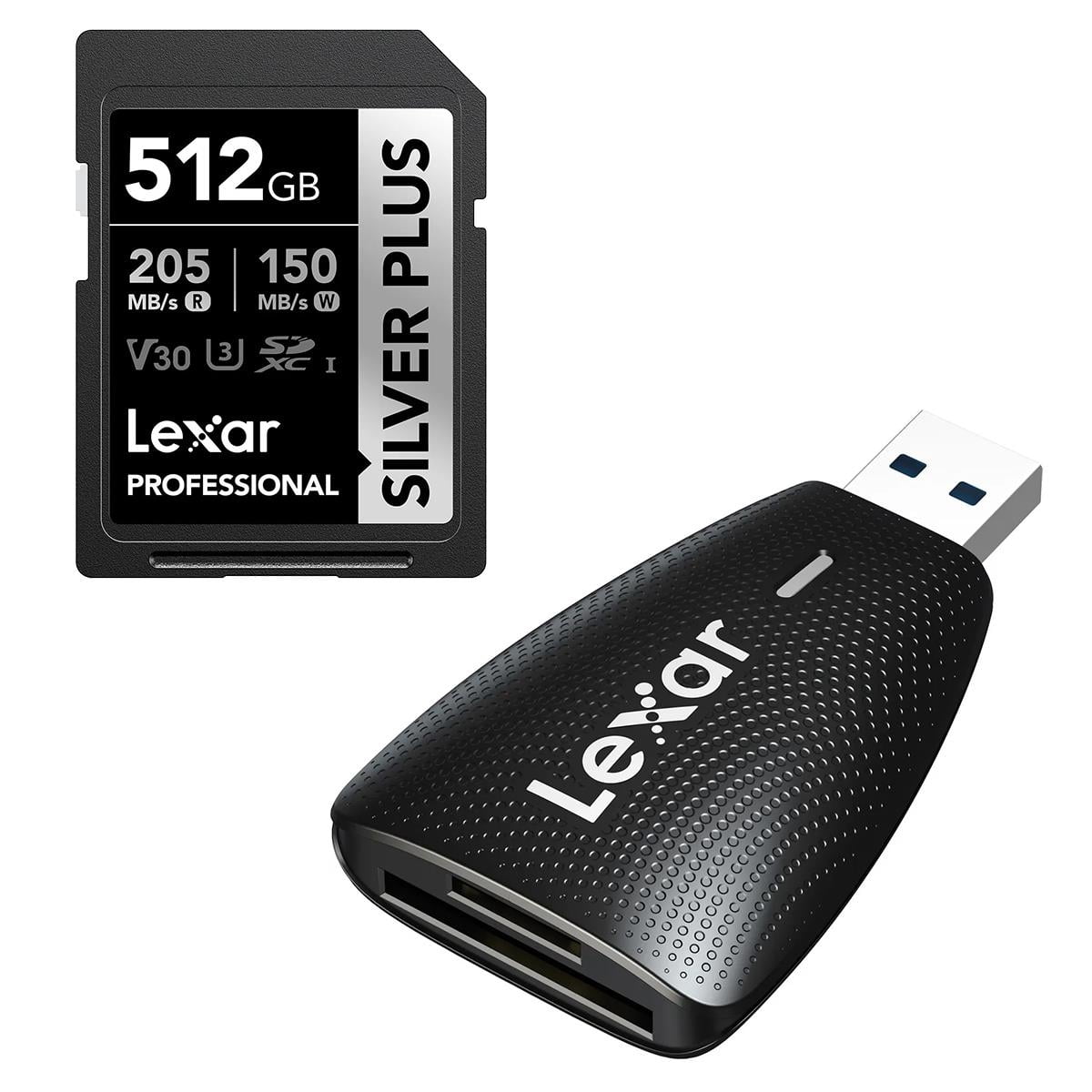 Lexar Professional /512GB SILVER PLUS SDXC UHS-I Card, C10, U3, V30, 4K UHD, SD Card, Memory Card, up to 205MB/s read