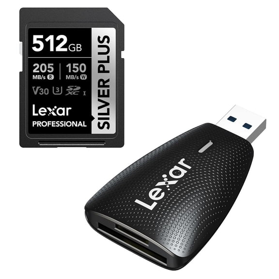 Lexar Professional /512GB SILVER PLUS SDXC UHS-I Card, C10, U3, V30, 4K UHD, SD Card, Memory Card, up to 205MB/s read