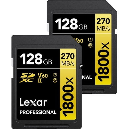 Lexar Professional SDXC Memory Card 1800x 128GB Class 10 UHSII U3 GOLD Series 2PK