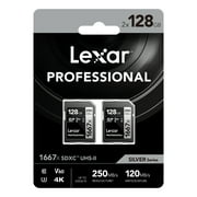Lexar Professional SILVER Series 1667x SDXC UHS-II Card, 2 Pack 128 GB, LSD128CBNA16672