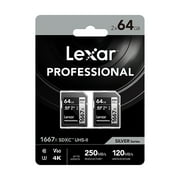 Lexar Professional SILVER Series 1667x SDXC UHS-II Card, 2 Pack (64 GB), LSD64GCBNA16672